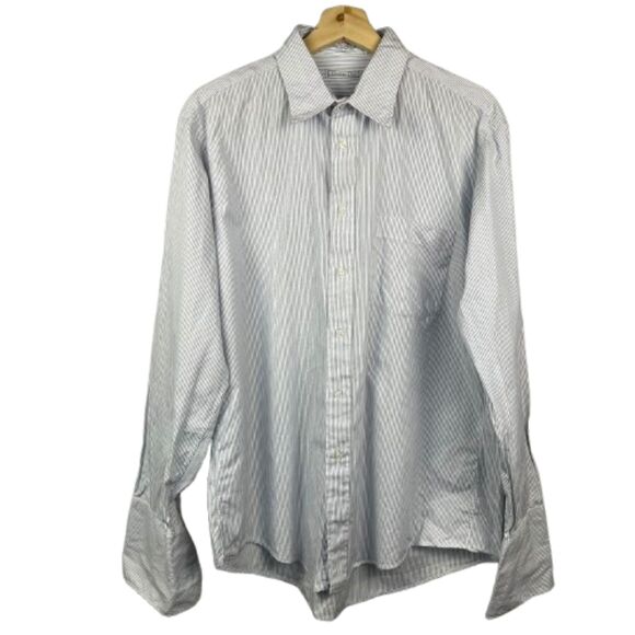 Vintage Dior Mens Cotton Blue Striped, White Button-Down Shirt Size 16.5-35 - Picture 5 of 8